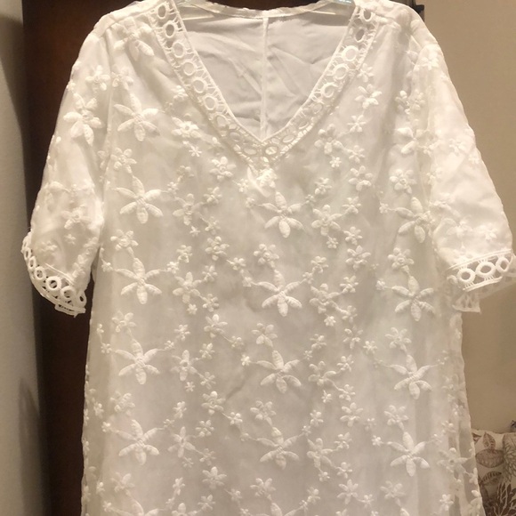 NEW. LONG WHITE GOWN WITH ORGANZA SHEER FABRIC OVERLAY. BEACH WEDDING/FORMAL - Picture 8 of 11